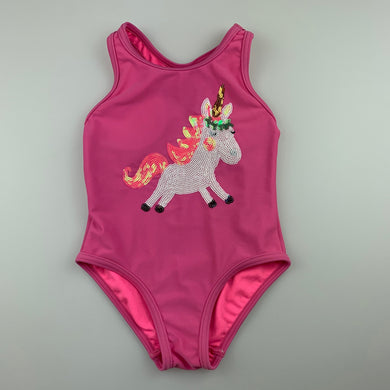 Girls Target, pink swim one-piece, sequin unicorn, GUC, size 1