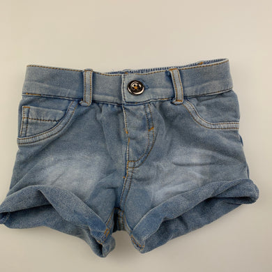 Unisex Tiny Little Wonders, soft knit denim shorts, elasticated, GUC, size 00