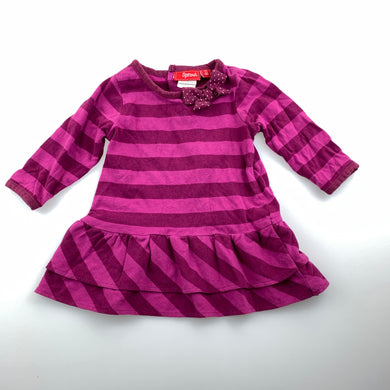 Girls Sprout, purple stripe soft cotton long sleeve dress, EUC, size 00