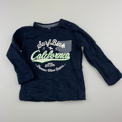 Boys navy, cotton long sleeve t-shirt / top, GUC, size 00