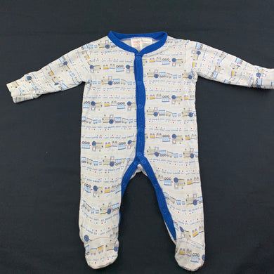 Boys Ollie's Place, soft cotton coverall / romper, train, GUC, size 000