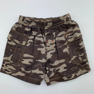 Boys Dymples, cotton camo print shorts, elasticated, GUC, size 000