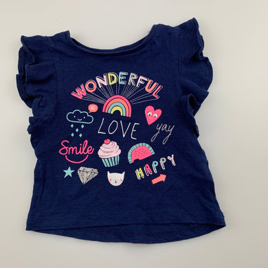 Girls Dymples, navy cotton t-shirt / top, rainbow, EUC, size 00
