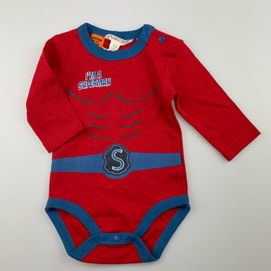Boys Pumpkin Patch, red cotton bodysuit / romper, Superman, GUC, size 000