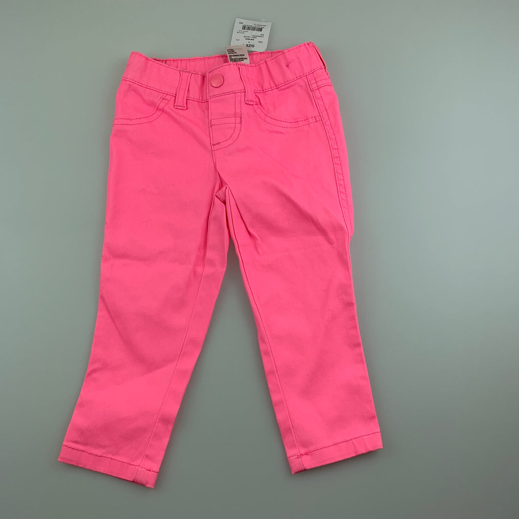 Girls H&T, fluoro pink stretch cotton pants, adjustable, NEW, size 1