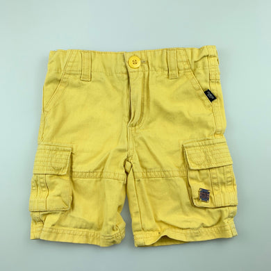 Boys Osh Kosh, yellow cotton cargo shorts, adjustable, EUC, size 0