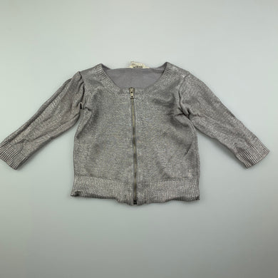 Girls Cotton On, grey / silver knit zip cardigan, FUC, size 0