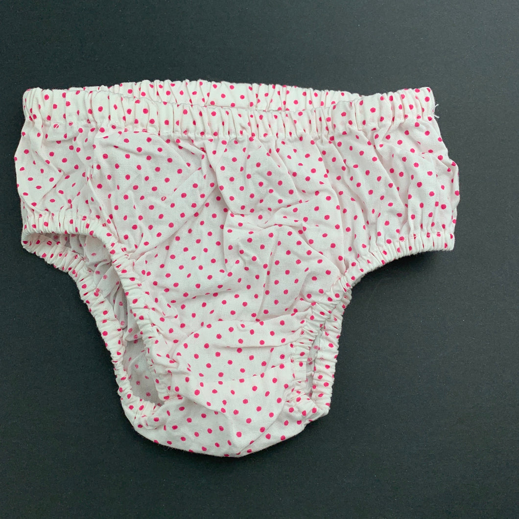 Girls Tiny Little Wonders, pink spot cotton nappy cover, EUC, size 00