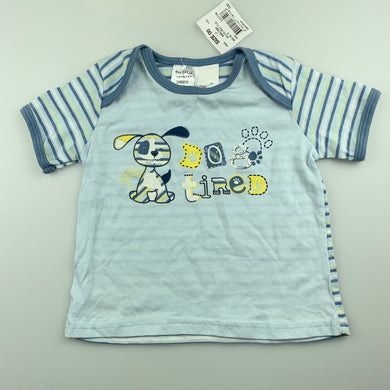 Boys Tiny Little Wonders, blue cotton pyjama top / tee, NEW, size 00