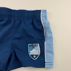 Unisex A-League Official, Sydney FC lightweight shorts, elasticated, EUC, size 0