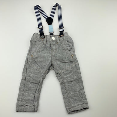 Boys Next, grey cotton pants, adjustable, braces, GUC, size 00