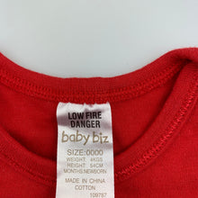 Load image into Gallery viewer, Boys Baby Biz, red cotton bodysuit / romper, dog, EUC, size 0000