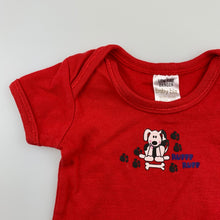 Load image into Gallery viewer, Boys Baby Biz, red cotton bodysuit / romper, dog, EUC, size 0000