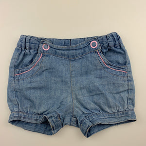 Girls Sprout, blue chambray cotton shorts, adjustable, FUC, size 00