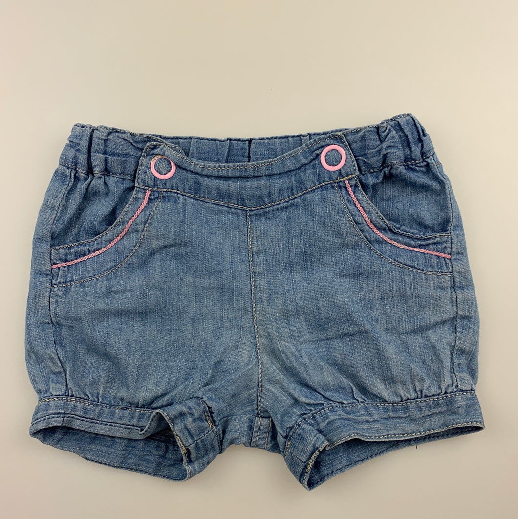 Girls Sprout, blue chambray cotton shorts, adjustable, FUC, size 00