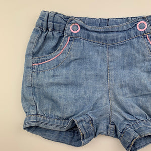 Girls Sprout, blue chambray cotton shorts, adjustable, FUC, size 00