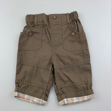 Boys Baby Boutique, brown lightweight cotton pants, elasticated, EUC, size 000