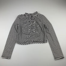 Load image into Gallery viewer, Girls Bardot Junior, black &amp; white stripe long sleeve cropped top, L: 35cm, GUC, size 12