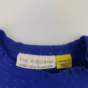 Unisex TheKidStore, blue stretchy bodysuit / romper, EUC, size 0000