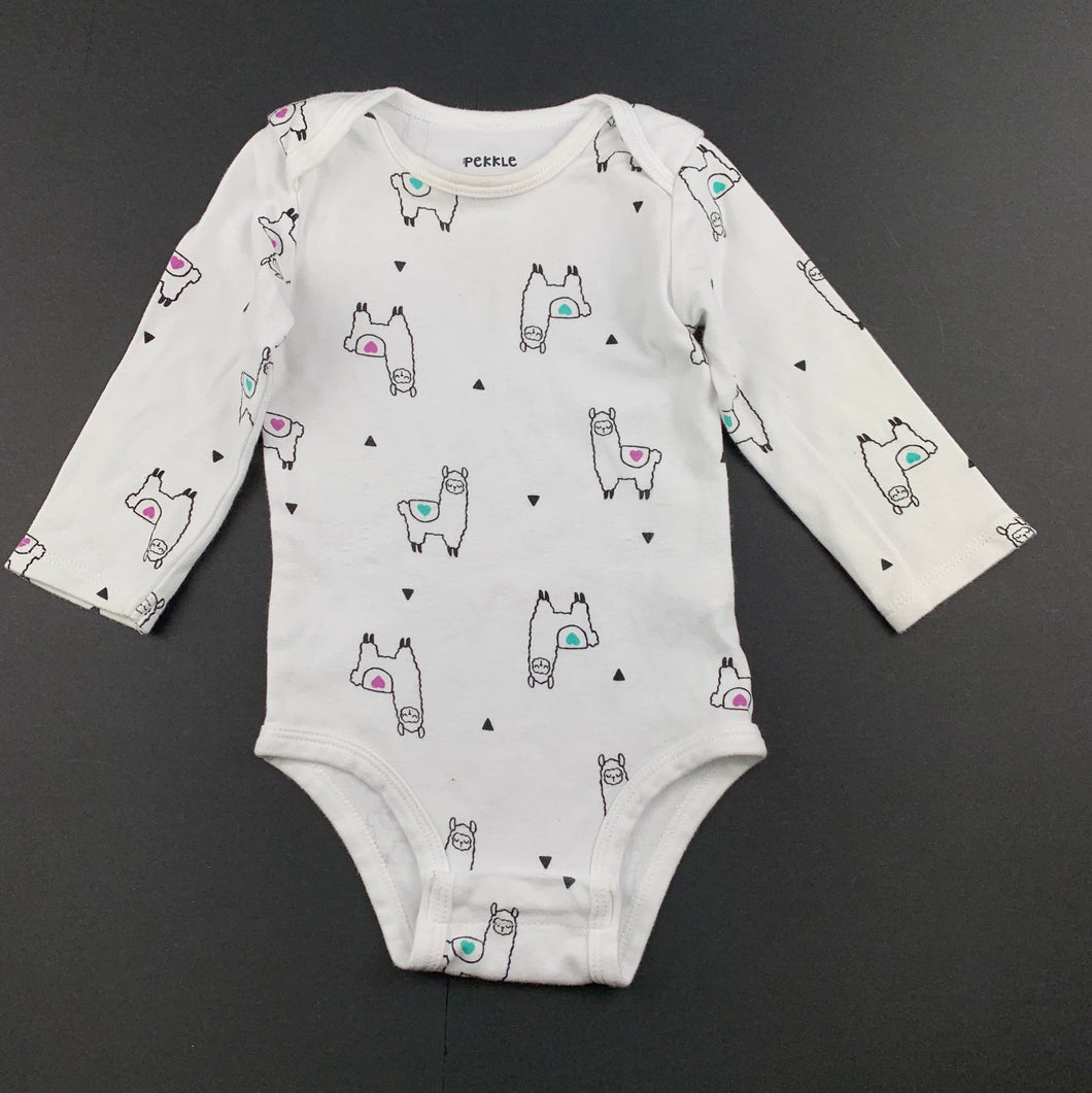 Girls Pekkle, soft cotton bodysuit / romper, llamas, FUC, size 6 months