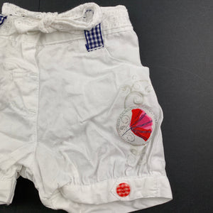 Girls Baby Baby, white cotton shorts, elasticated, GUC, size 0000