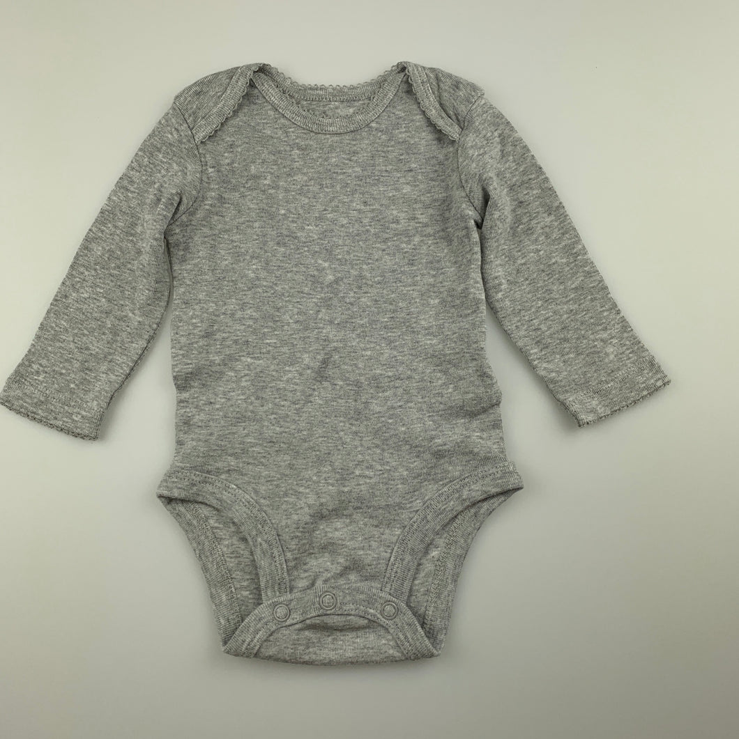 Girls Carter's, grey marle cotton bodysuit / romper, GUC, size 3 months