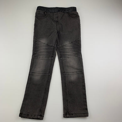Girls H&T, grey stretch denim pants, elasticated, Inside leg: 49cm, EUC, size 6