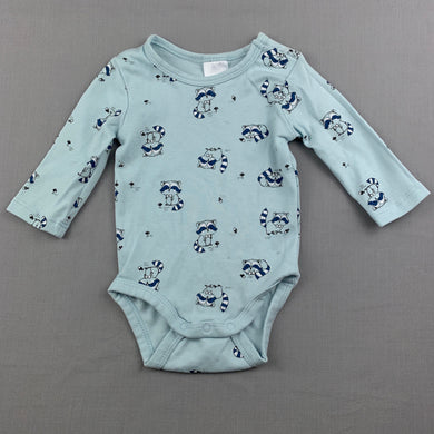 Boys Target, soft cotton bodysuit / romper, racoon, EUC, size 000