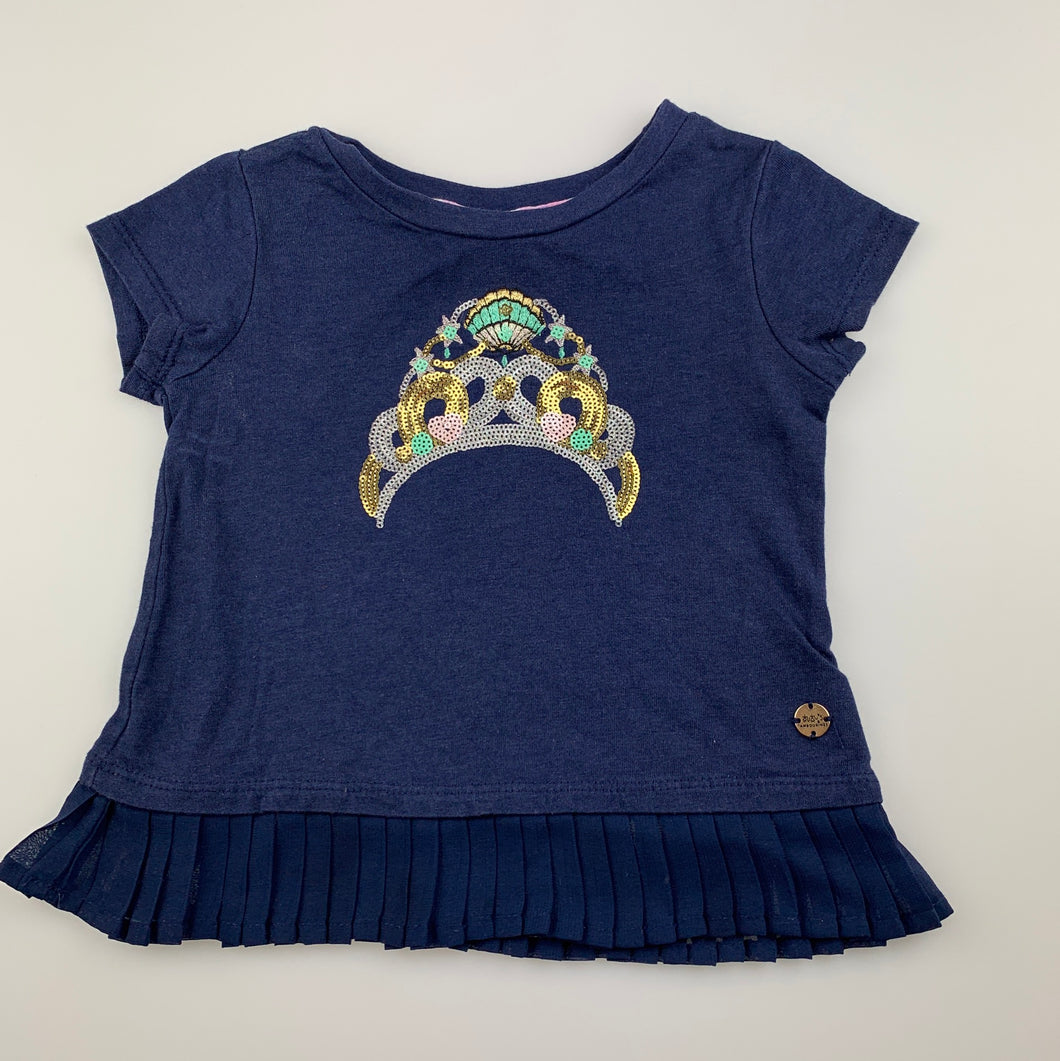 Girls Tutus & Tambourines, navy t-shirt / top, sequin tiara, GUC, size 2