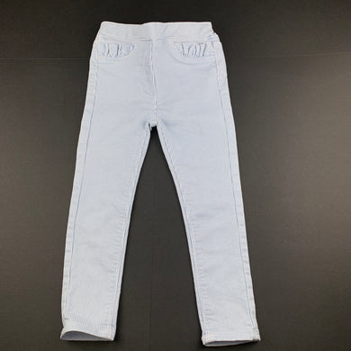Girls M & Co, blue stripe stretchy pants, elasticated, Inside leg: 39cm, EUC, size 3-4