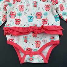 Load image into Gallery viewer, Girls Sprout, stretchy bodysuit / romper, owls, GUC, size 00