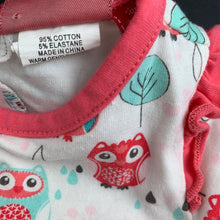 Load image into Gallery viewer, Girls Sprout, stretchy bodysuit / romper, owls, GUC, size 00