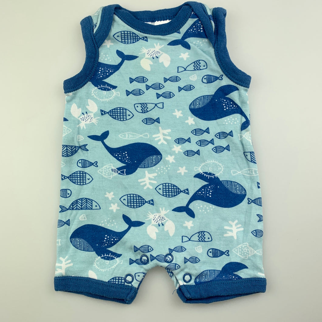 Boys Dymples, soft cotton bodysuit / romper, fish, 0, size 0000