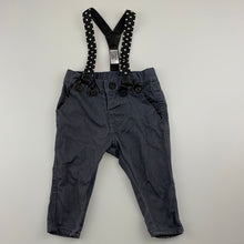 Load image into Gallery viewer, Boys Peter Morrissey, grey cotton pants, adjustable, braces, GUC, size 000