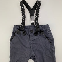 Load image into Gallery viewer, Boys Peter Morrissey, grey cotton pants, adjustable, braces, GUC, size 000