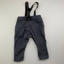 Load image into Gallery viewer, Boys Peter Morrissey, grey cotton pants, adjustable, braces, GUC, size 000