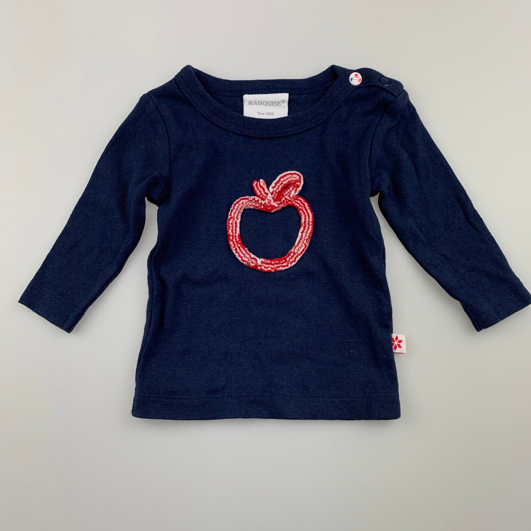 Girls Marquise, navy soft cotton long sleeve top, EUC, size 000