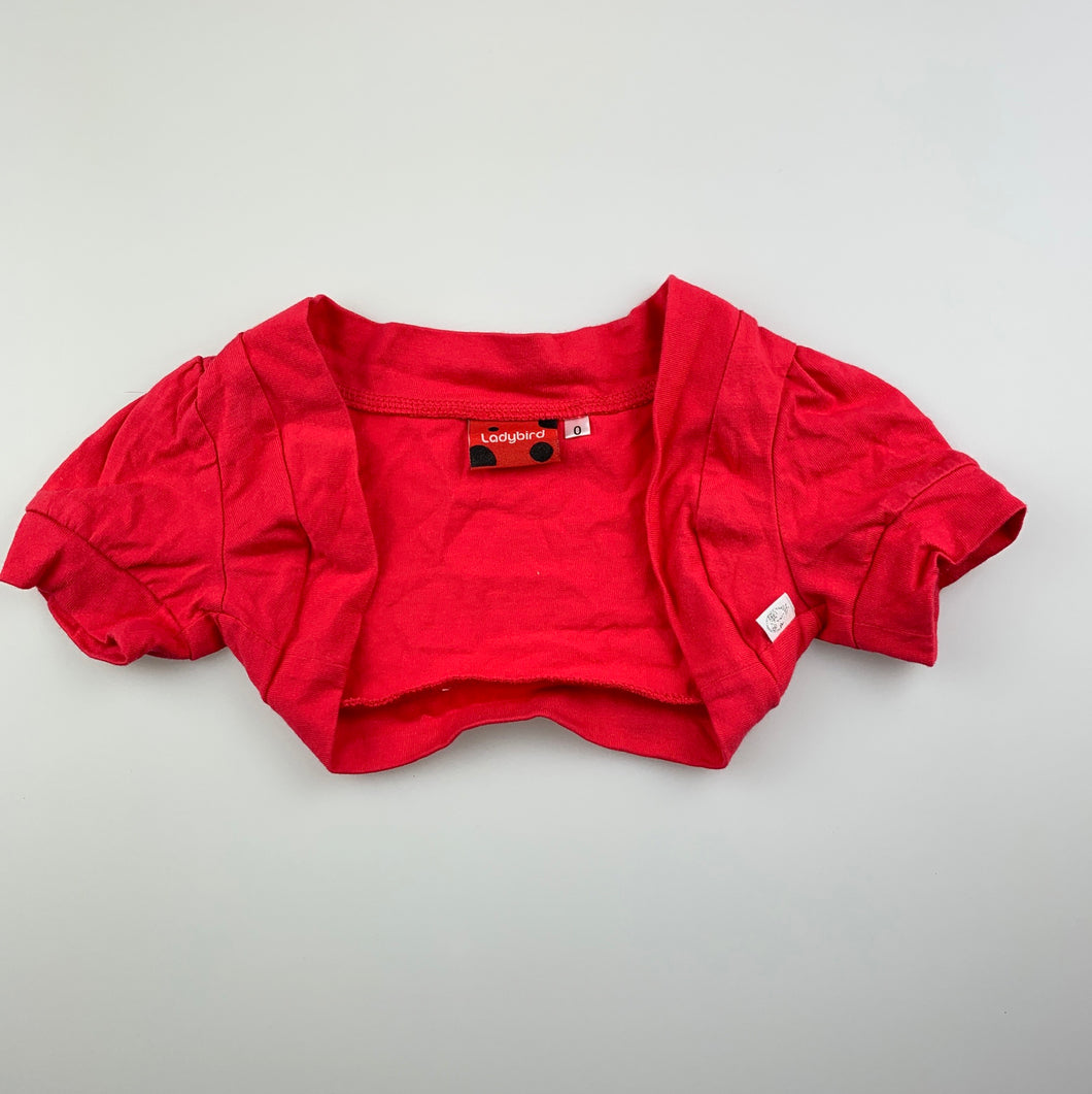 Girls Ladybird, red cotton shrug cardigan, EUC, size 0