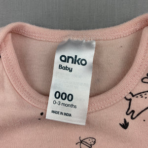 Girls Anko Baby, soft organic cotton bodysuit / romper, EUC, size 000