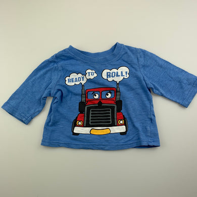 Boys Dymples, blue cotton long sleeve top, truck, FUC, size 00