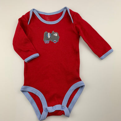 Boys Carter's, red cotton bodysuit / romper, truck, GUC, size 3 months