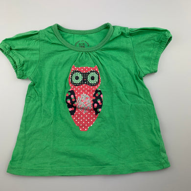 Girls Cotton On Baby, green cotton t-shirt / top, owl, GUC, size 00