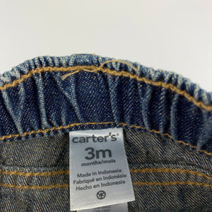 Boys Carter's, blue denim jeans, elasticated, EUC, size 3 months