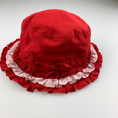 Girls Pumpkin Patch, red bucket hat, chin strap, 50cm circum., GUC, size 1-2