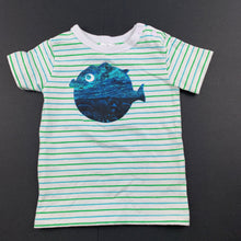 Load image into Gallery viewer, Boys Baby Patch, striped stretchy t-shirt / top, fish, FUC, size 0000