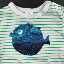 Load image into Gallery viewer, Boys Baby Patch, striped stretchy t-shirt / top, fish, FUC, size 0000