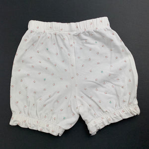 Girls Mothercare, white floral shorts, elasticated, GUC, size 0000
