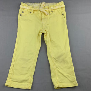 Girls Pumpkin Patch, yellow stretch cotton cropped pants, adjustable, Inside leg: 34cm, GUC, size 4