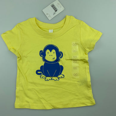 Boys Dymples, yellow cotton t-shirt / top, monkey, NEW, size 00