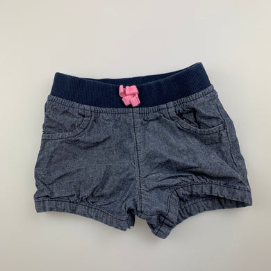 Girls Tiny Little Wonders, blue chambray cotton shorts, elasticated, GUC, size 00